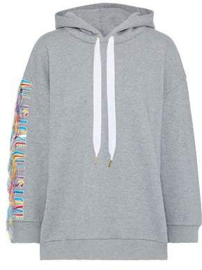 Fringe-trimmed Embroidered French Cotton-terry Hoodie