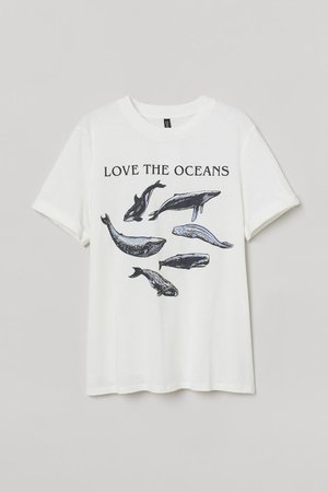 Printed T-shirt - White/Love the Oceans - Ladies | H&M US