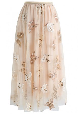 Butterfly Embroidered Double-Layered Mesh Midi Skirt - Skirt - BOTTOMS - Retro, Indie and Unique Fashion
