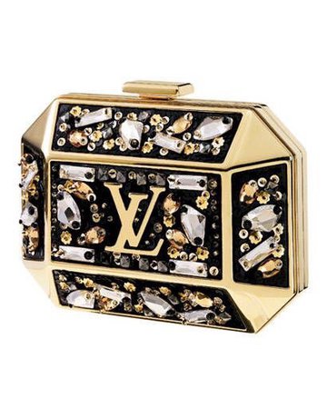 Louis Button Gold and Black Crystal Embellished Clutch