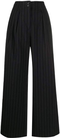 pinstriped wide-leg trousers