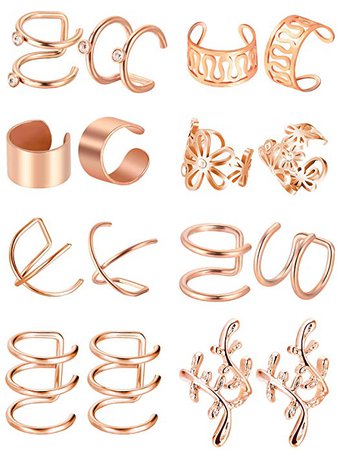 Amazon.com: Blulu 8 Pairs Stainless Steel Ear Cuff Non Piercing Clip on Cartilage Earrings for Men Women, 8 Various Styles (Rose Gold): Jewelry
