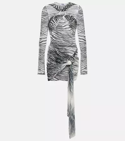 Fran Zebra Print Tulle Minidress in Black - The Attico | Mytheresa