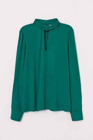Blouse with Stand-up Collar - Green