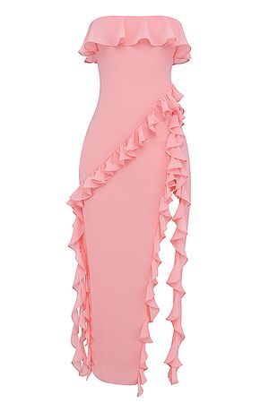 Clothing : Maxi Dresses : 'Sarina' Apricot Ruffle Maxi Dress