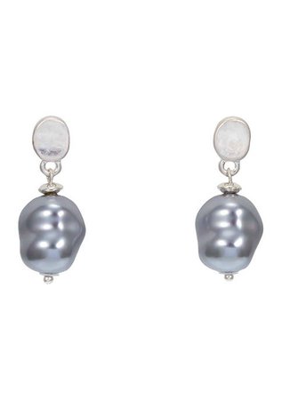 Belk Silver Tone Post Earrings with Gray Pearl Drops
