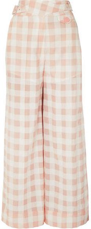 Pink Moon Gingham Cotton-blend Wide-leg Pants