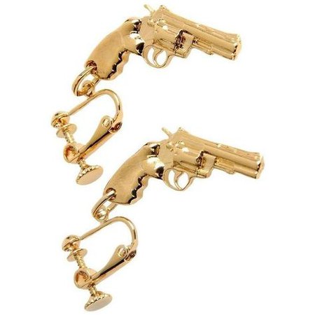 Gold Revolver Pistol Earrings