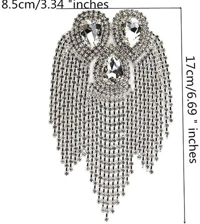 Amazon.com: Beaded Diamond Waterdrop Design Patches Crystal Fringe Tassel Rhinestones Shoulder Badges Brooches Women Dress Applique 2piece