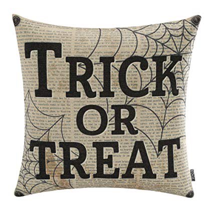TRENDIN 18x18 Vintage Black Happy Halloween Spider Web Trick or Treat Linen Cushion Cover Throw Pillow Case Sofa Decorative(PL064TR): Gateway
