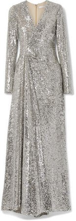 Wrap-effect Sequined Tulle Gown - Silver