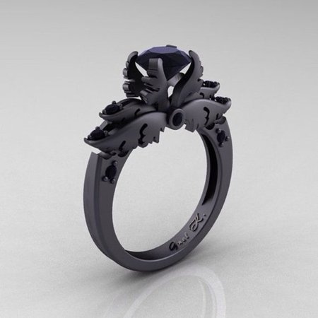 jewels, ring, matte black, dark purple, enchanting, black gems - Wheretoget