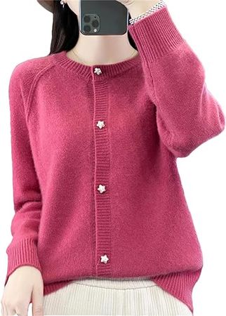 Women Knit Cardigans Merino Wool Sweater Crew Neck Raglan Sleeve Thick Warm Knitted Outerwear at Amazon Women’s Clothing store