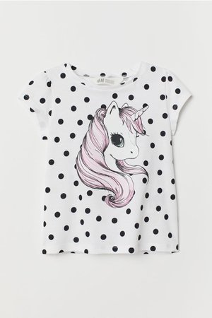 Jersey Top with Printed Design - White/unicorn - | H&M US