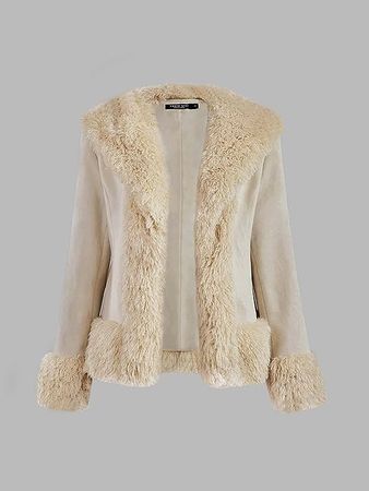 Amazon.com: Jackets for Women Contrast Fuzzy Faux Suede Jacket (Color : Beige, Size : X-Small) : Clothing, Shoes & Jewelry
