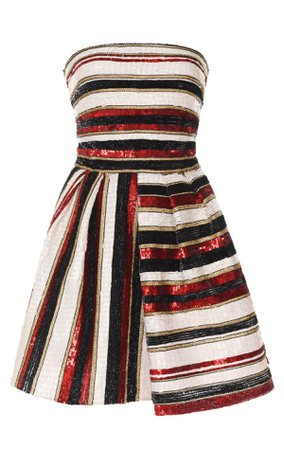 strapless striped mini dress