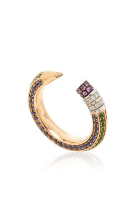 18k Rose Gold, Diamond, & Sapphire Pencil Ring By Nadine Ghosn | Moda Operandi