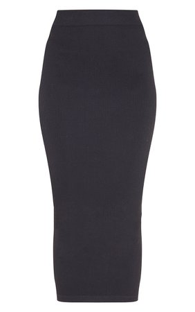 Black Structured Contour Rib Maxi Skirt | PrettyLittleThing AUS