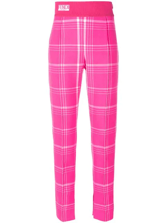 High-rise Checked Wool Trousers In Pink & Purple Fendi