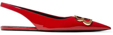 Knife Logo-embellished Patent-leather Point-toe Flats - Red