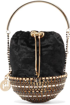 Kingham Small Embellished Velvet Bucket Bag - Black