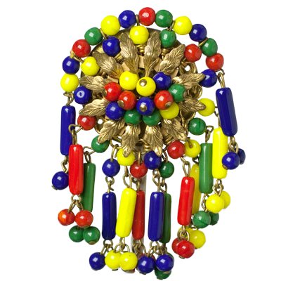 Colored Bead Dangling Brooch by Miriam Haskell