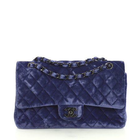 Chanel Classic Double Flap Bag Quilted Velvet Medium Blue 441202 – Rebag