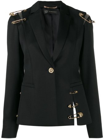 Versace safety pin details blazer black A83527A220850 - Farfetch