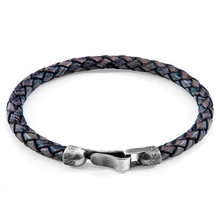 Indigo Blue Skye Silver & Braided Leather Bracelet | ANCHOR & CREW | Wolf & Badger