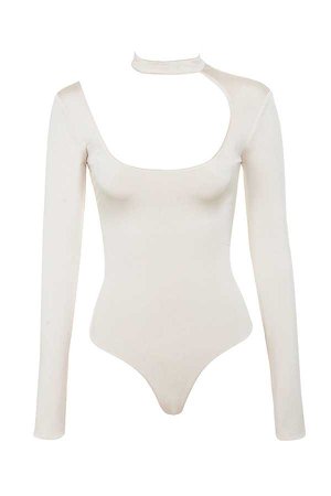 Clothing : Bodysuits : 'Kataya' Off White Silky Jersey Cut Out Bodysuit