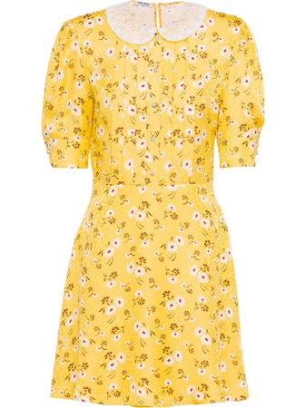 Miu Miu Daisy Bouquet Flared Dress MF35841V9B Yellow | Farfetch