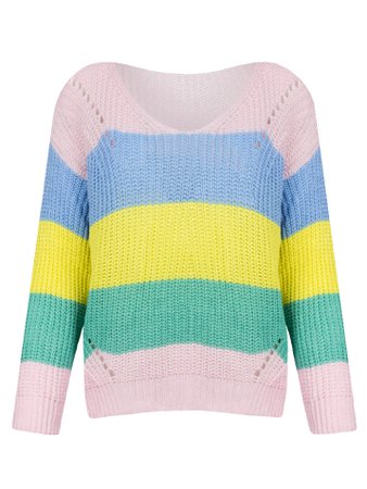 Pastels rainbow sweater | Marcez.com | Dunne trui met pastelkleuren