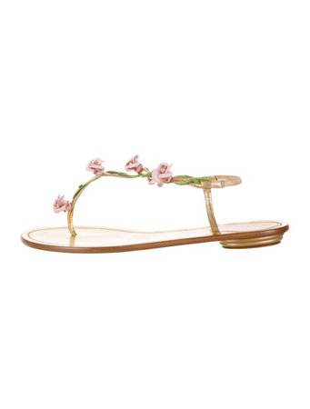 René Caovilla Floral Thong Slingback Sandals - Shoes - REC24564 | The RealReal