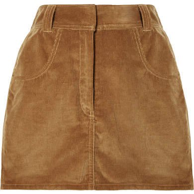90s Ultra High Rise Western Pocket Cotton-corduroy Mini Skirt - Camel