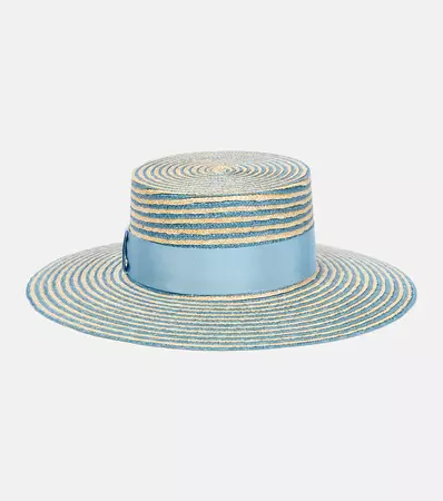 Striped Straw Boater Hat in Blue - Gucci | Mytheresa
