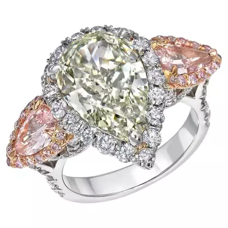 Green Diamond Ring 5.16 Carat Pear Shape GIA Certified For Sale at 1stDibs | pink and green diamond ring, green diamond engagement ring, green diamond solitaire ring