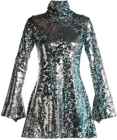 Halpern - Metallic Sequined Mini Dress - Womens - Light Blue