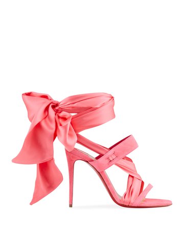 Christian Louboutin Foulard Cheville Satin/Suede Wrap Red Sole Sandals | Neiman Marcus