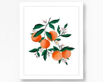 Clementine art print orange art print fruit print nursery | Etsy