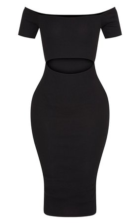 Shape Black Ribbed Cut Out Midi Dress | Curve | PrettyLittleThing USA