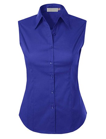 MAYSIX APPAREL Sleeveless Stretchy Button Down Collar Office Formal Casual Shirt Blouse for Women Fit (XS-1XL) at Amazon Women’s Clothing store: