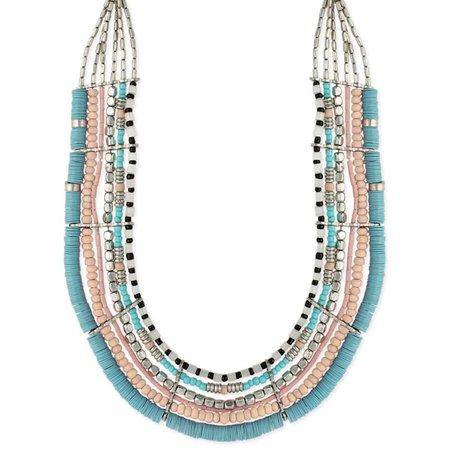 Silver Pink & Turquoise Bead & Sequin Necklace |ZAD Fashion, Costume & Trend Jewelry