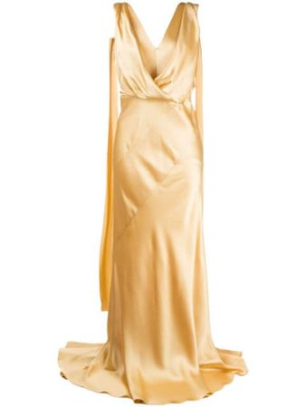 Alberta Ferretti Drape-Detail Wrap-Front Gown A04154217 Gold | Farfetch