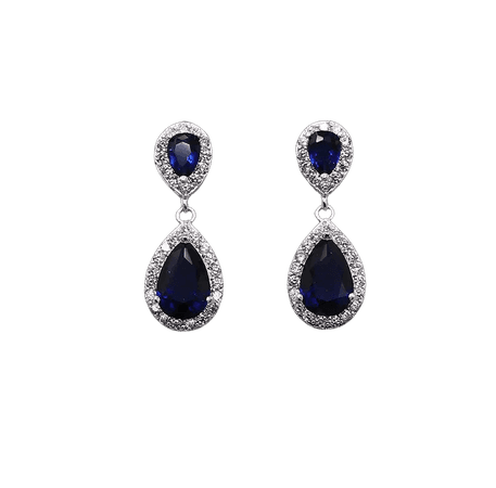 Sapphire Bridal Earrings, Bridal earring jewelry, cubic zirconia earrings , Blue Earrings, bridal jewelry, Kensley Sapphire Earrings