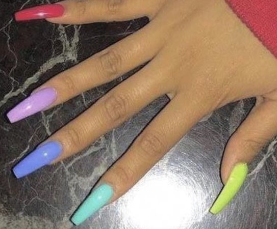Multi coloured long acrylic nails