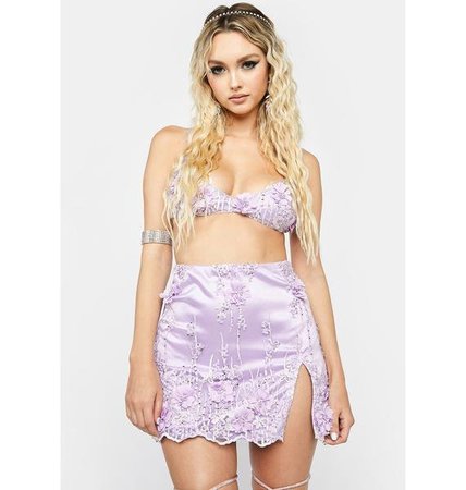 Sparkl Fairy Couture 3D Floral Mini Skirt - Lilac | Dolls Kill