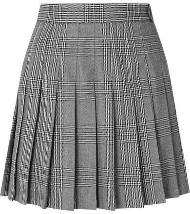 Pleated Plaid Woven Mini Skirt - Gray