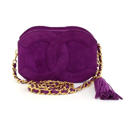 Chanel Vintage Chanel Purple Suede Fringe Shoulder Mini Bag