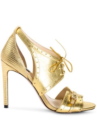 Gold Pinko perforated cut-out detail sandals- Farfetch
