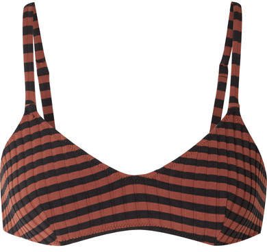 The Rachel Striped Ribbed Bikini Top - Black